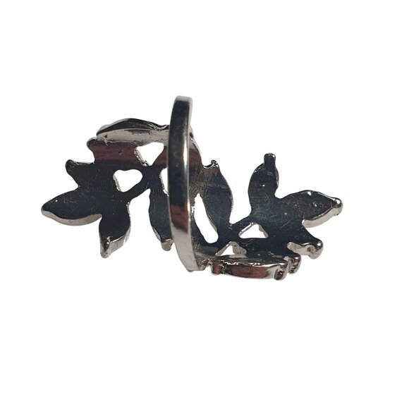 Leaf Design Long Ring Silver Tone Metal Enamel Accents Size 8.5 Gift Jewelry Mom - Picture 2 of 6